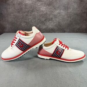 Duca del Cosma Men's 10.5 Golf Shoes White Red Blue Stars & Stripes Spikeless